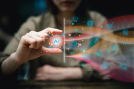 woman touch screen with ai