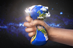 Earth being crushed by big hand